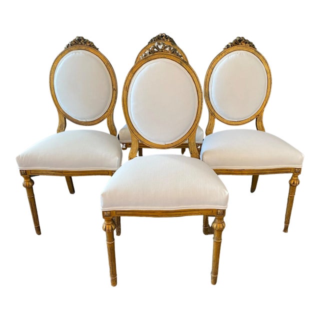 French Louis XV Giltwood Dining Chairs -Set of 4 For Sale