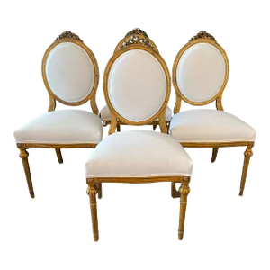 French Louis XV Giltwood Dining Chairs -Set of 4