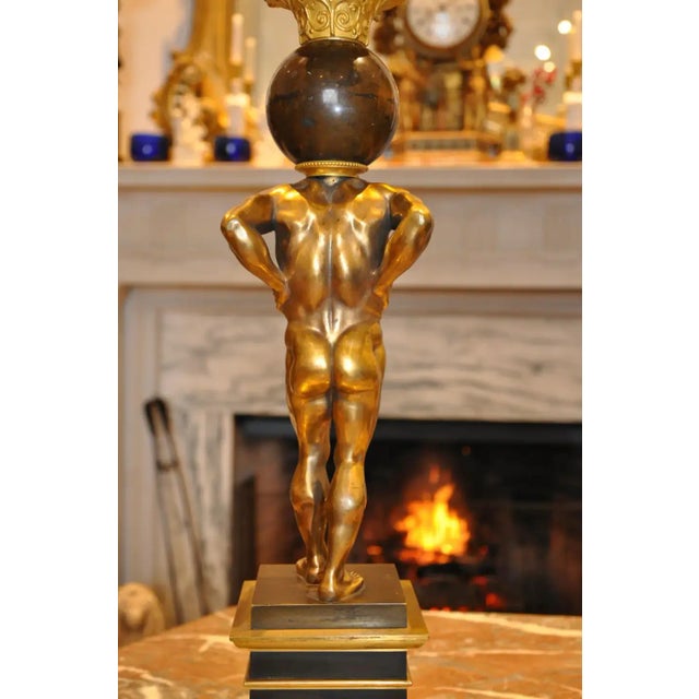 Pair of Regency Gilt and Patinated Bronze Atlas Figural Candelabra For Sale - Image 10 of 12