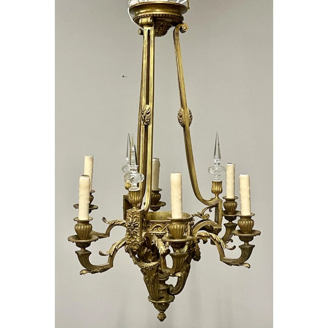 Louis XVI 19th Century Dore Bronze Chandelier, Six Light, Estate Item For Sale - Image 4 of 13