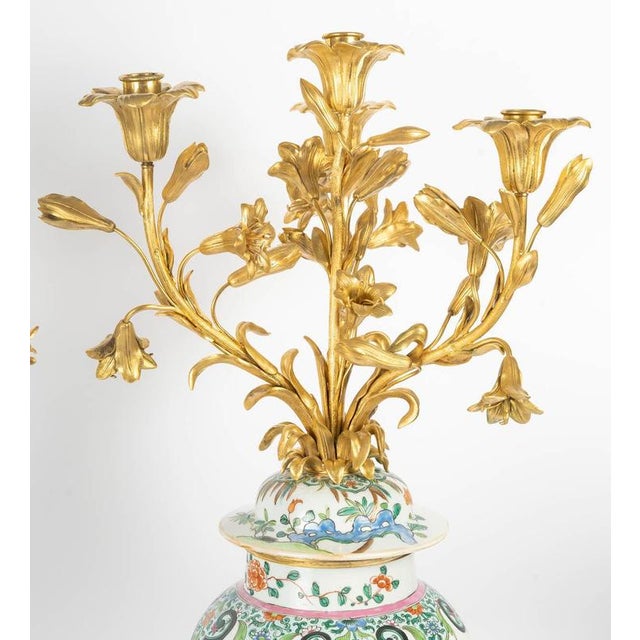 Chinese Style Porcelain and Gilt Bronze Candelabras, 19th Century, Set of 2 For Sale - Image 4 of 9