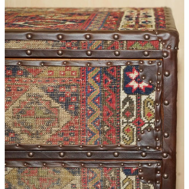 Animal Skin Vintage Kilim & Brown Leather Chest of Drawers For Sale - Image 7 of 18
