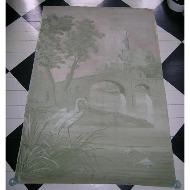 An 18th century oil painting in shades of green. Removed from the dining room walls of a Loire Valley chateau.