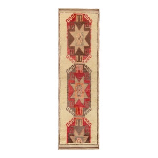 Vintage Tribal Runner in Beige-Brown, Red Medallion Patterns For Sale