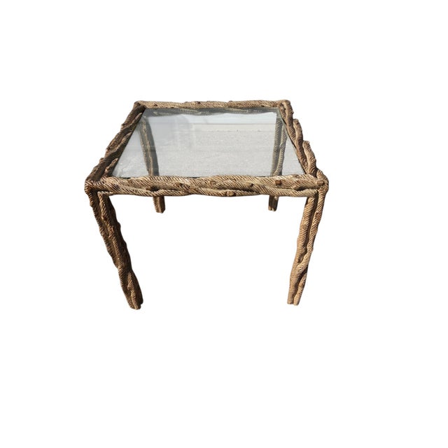 Tan Vintage Carved Faux Bois Mid Century Side Table Hollywood Regency Carved Wood For Sale - Image 8 of 18