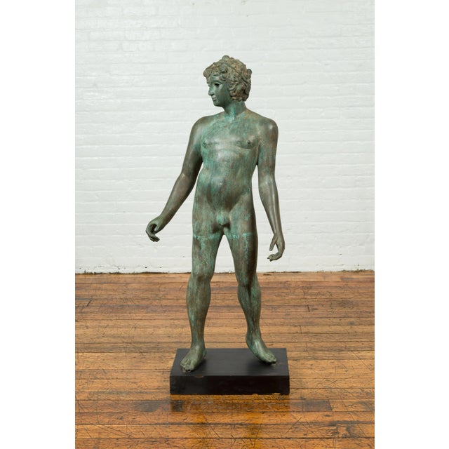 Green Mid 20th Century Greco Roman Style Verde Bronze Nude Male Statue For Sale - Image 8 of 13