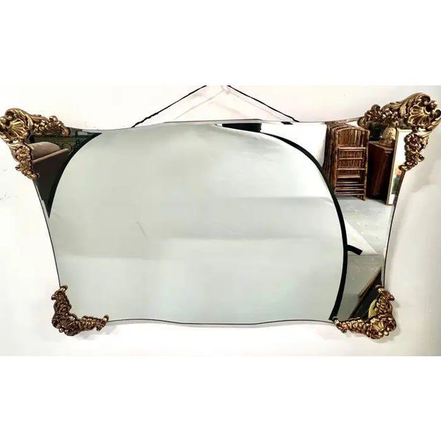 Baroque Mid-Century Italian Baroque Revival Wall Mirror With Gilded Rocaille Corners For Sale - Image 3 of 10