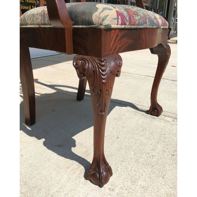 Brown Set of 10 1940s Flamed Mahogany Chippendale Style Dining Chairs For Sale - Image 8 of 12
