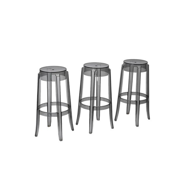 Mid-Century Modern Smoke Grey Charles Ghost Stool attributed to Philippe Starck for Kartell, Italy, 1990s For Sale - Image 3 of 18