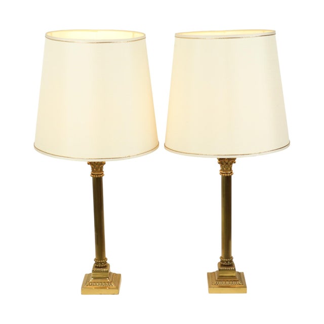Hollywood Regency Lamps with Brass Pillar Column, 1950s, Set of 2 For Sale - Image 13 of 18