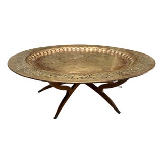 Large Vintage Moroccan Copper Tray Table With Spider Leg Base For Sale