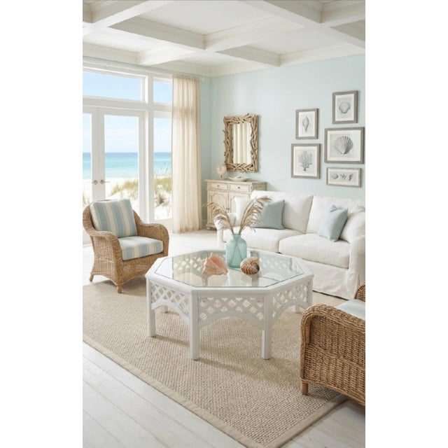 Vintage White Gloss Octagonal Lattice Glass Top Regency Coffee Table For Sale In West Palm - Image 6 of 6