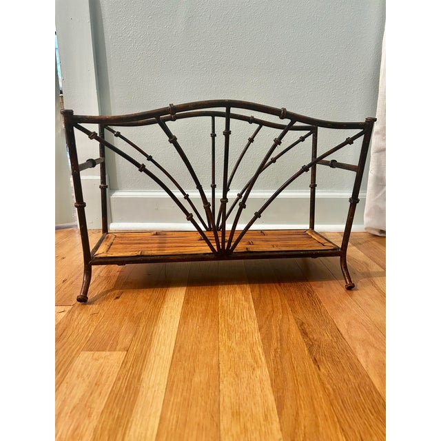 Late 20th Century Vintage Faux Tortoise Bamboo Metal & Bamboo Chinoiserie Magazine Rack For Sale - Image 5 of 9