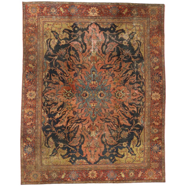 Textile Late 19th Century Antique Persian Farahan Rug - 09'03 X 11'07 For Sale - Image 7 of 7