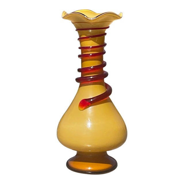Mid Century Modern Empoli Vase With Applied Glass Snake For Sale