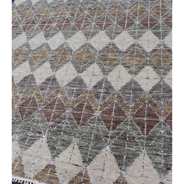 Textile Modern Scandinavian Piled Gallery Rug in Ivory, Sage, Brown, and Soft Yellow For Sale - Image 7 of 14