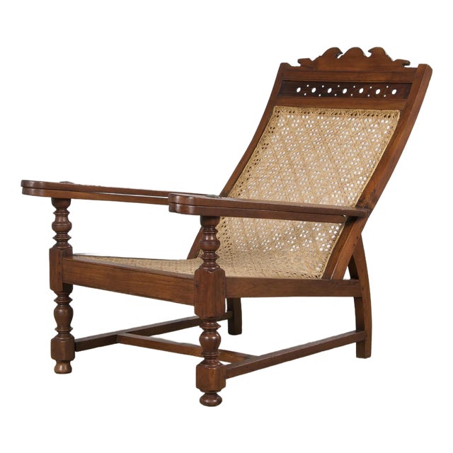 19th Century Colonial Mahogany Plantation Lounge Cane Chair For Sale