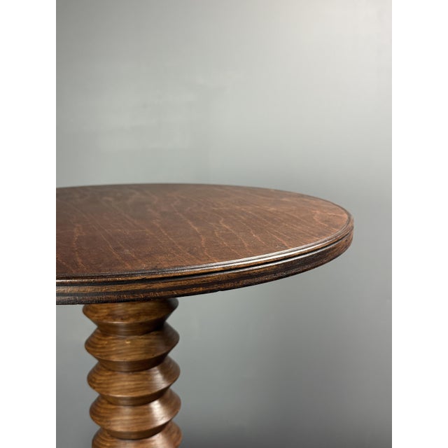 Wood Mid-Century French Brutalist Turned Wood Winepress Side Table in the style of Charles Dudouyt, 1950s For Sale - Image 7 of 16