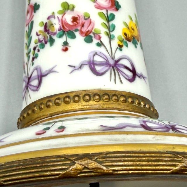 Louis XVI Revival Porcelain Candlesticks with Floral Garlands and Gilt Metal Mounts in the style of Sèvres, 1890s, Set of 2 For Sale - Image 15 of 18