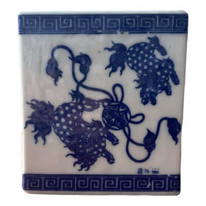Antique Chinese Foo Dog and Greek Key Ceramic Pillow or Headrest