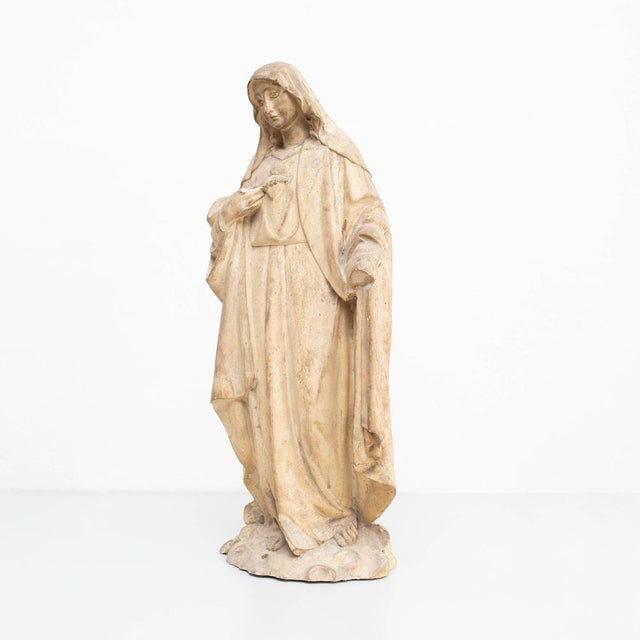 Large Traditional Plaster Virgin Sculptural Figure, 1930s For Sale - Image 3 of 17