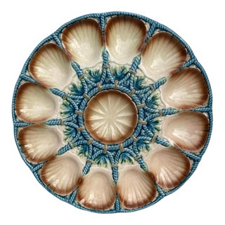 Large Majolica Oyster Platter Sarreguemines, Circa 1920 For Sale