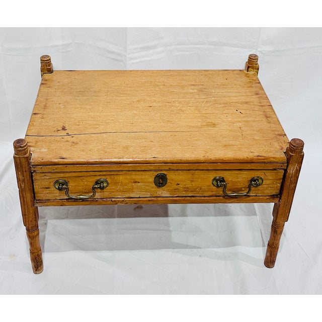 Antique scrubbed French pine wood pegged console, c 1700s. Perfectly pre-adored side table / foot rest / dog perch. What’s...