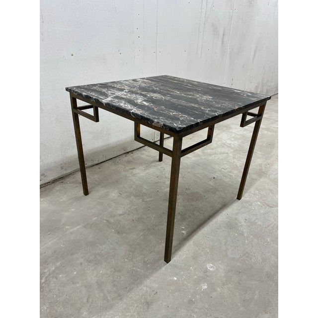 Mid-Century Modern Hollywood Regency Greek Key Square Dining or Game Table Geometric Brass Base For Sale - Image 3 of 8