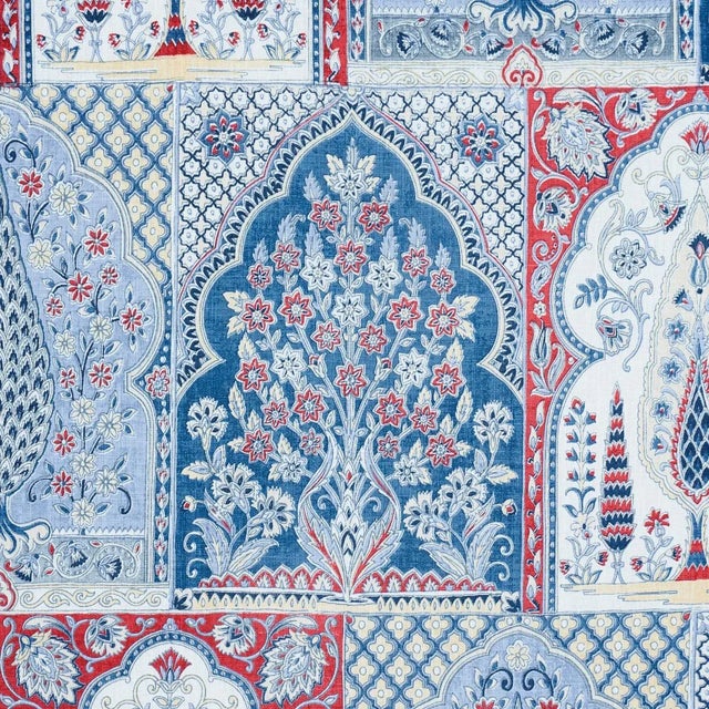 Persian SAMPLE - Schumacher Barra Palace Fabric In Indigo & Crimson For Sale - Image 3 of 4
