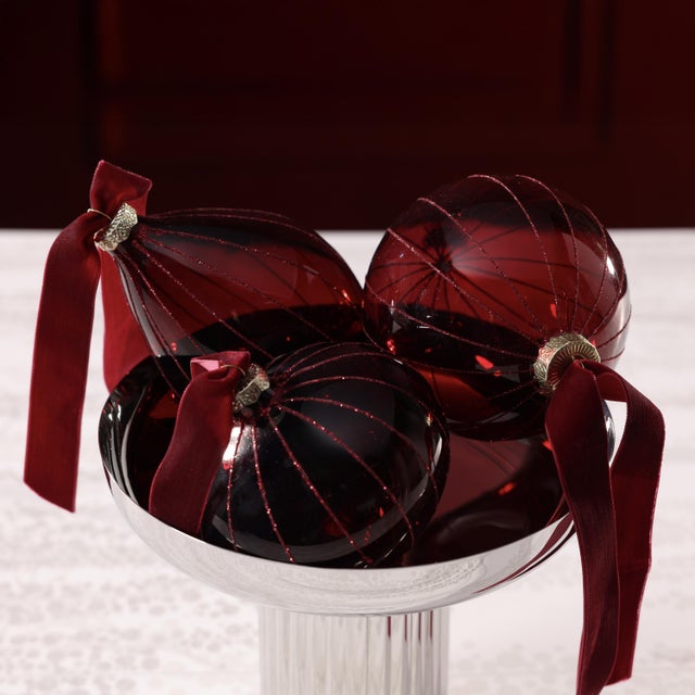 Christmas Glitter Stripe Glass Tree Ornaments, 3 Assorted Designs, Set ...