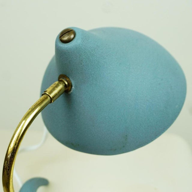 1950s Mid-Century Blue and Brass Crowfoot Table Lamp from Cosack, Germany, 1950s For Sale - Image 5 of 11