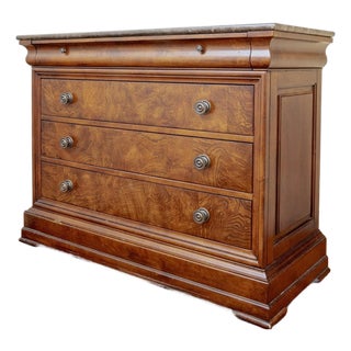 Ethan Allen Townhouse Collection Burlwood and Marble Four-Drawer Bachelor's Chest, 2002 For Sale