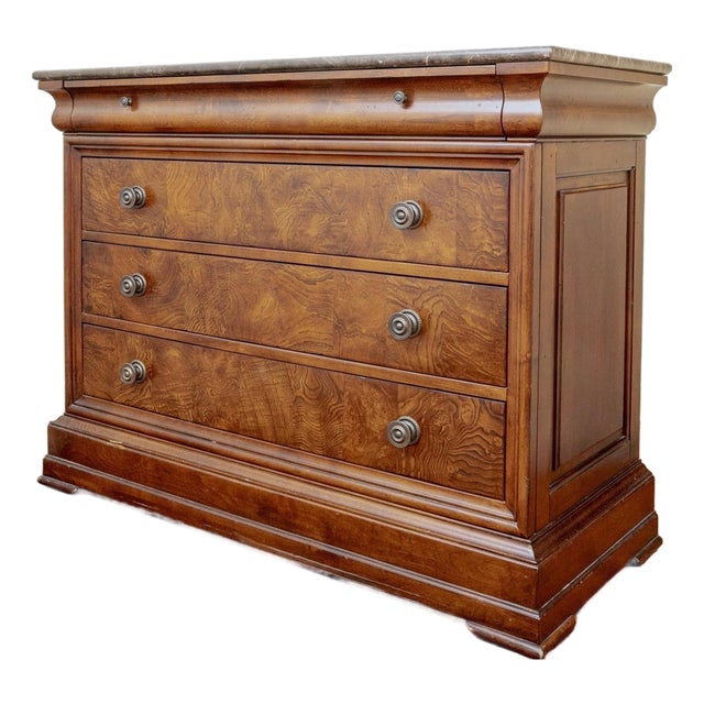 Ethan Allen Townhouse Collection Burlwood and Marble Four-Drawer Bachelor's Chest, 2002 For Sale