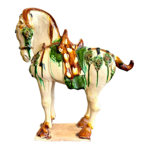 Vintage Boho Glazed Cermic Horse Statue