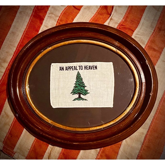 Wood Authentic Vintage American Revolutionary Flag Bicentennial 1976 an Appeal to Heaven Beautifully Presented in 19th Century Walnut Frame. For Sale - Image 7 of 7