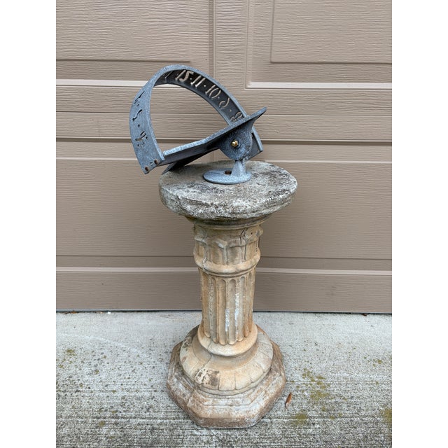 Vintage English Country Classical Iron Garden Sundial on Corinthian Column Pedestal For Sale - Image 10 of 10