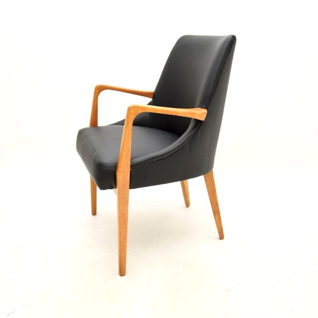 Danish Birch and Leather Armchair, 1960s For Sale - Image 4 of 8