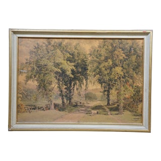 Antique Hw Robbins Where Noble Elms Abound Cows Farmhouse Road Etching 34" For Sale