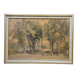 Antique Hw Robbins Where Noble Elms Abound Cows Farmhouse Road Etching 34"