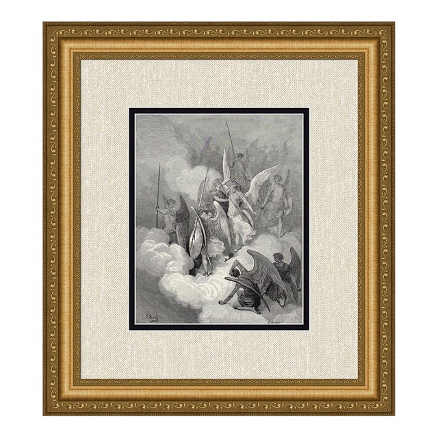 Gustave Dore Abdiel Attacks Satan (Milton's Paradise Lost) C. 1880 Woodcut Signed, Framed For Sale