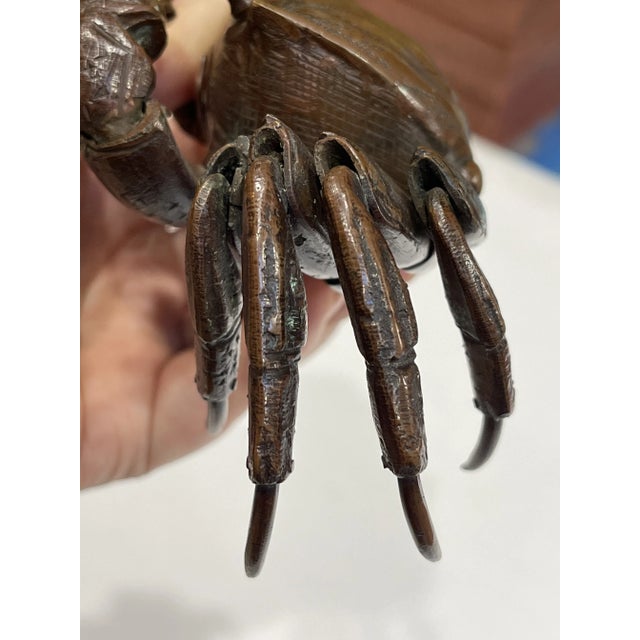 19th Century Antique Japanese Articulated Bronze Crab For Sale - Image 5 of 8