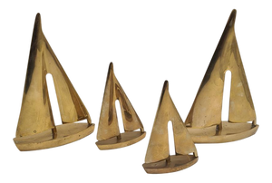 Vintage Sailboat Figurines in Golden Brass, 1970s, Set of 4