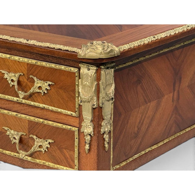 Wood Louis XVI Style, Writing Desk, Bookmatched Walnut, Bronze, France, 1920s For Sale - Image 7 of 11
