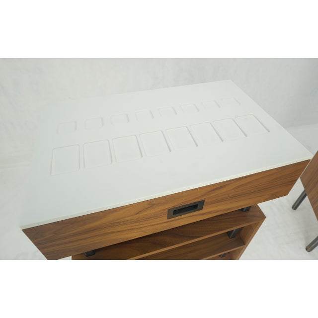 Harvey Probber Pair of Oiled Walnut 1 Drawer 3 Tier Side End Tables Stands Composite Top Mint! For Sale - Image 4 of 14