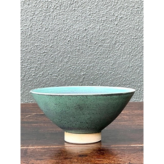 Handcrafted Speckled Green Ceramic Bowl For Sale - Image 11 of 16