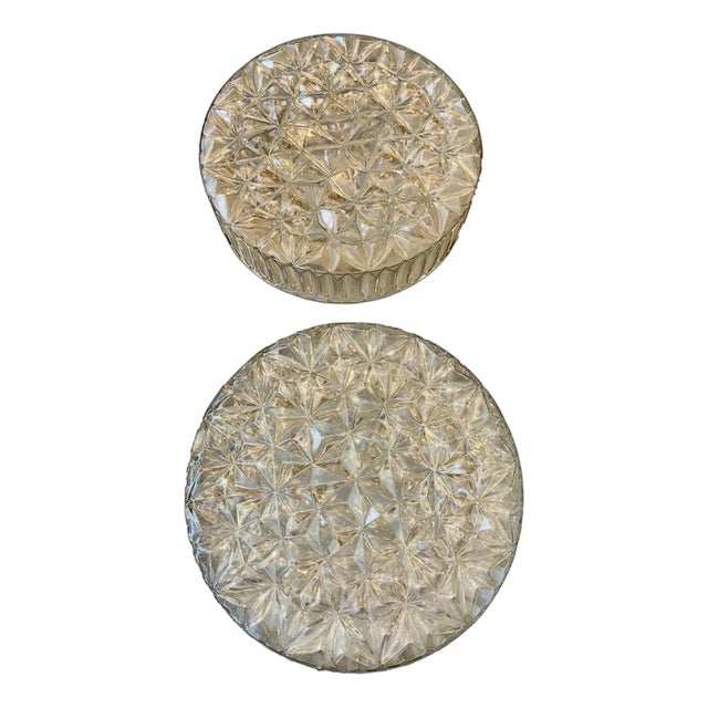 Mid-Century Modern Round Clear Cut Glass Sconces, 1960, Set of 2 For Sale