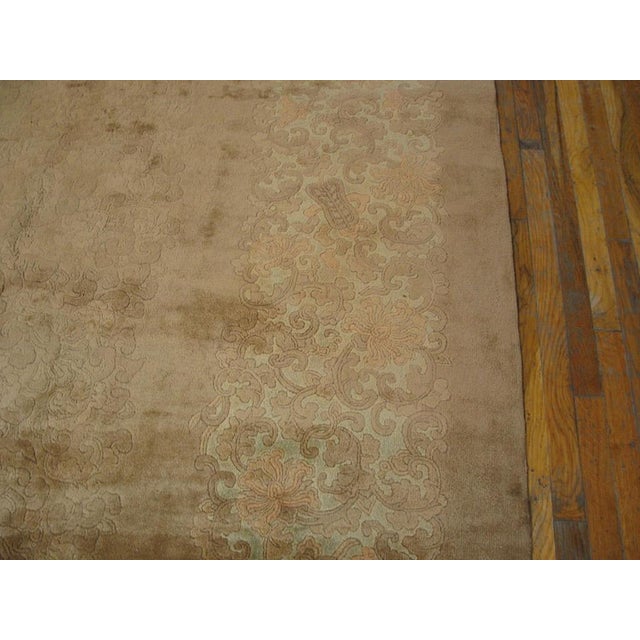Excellent Tan Taupe Color With Great Matelasse Pattern Design Antique Chinese Art Deco Rug For Sale - Image 4 of 8
