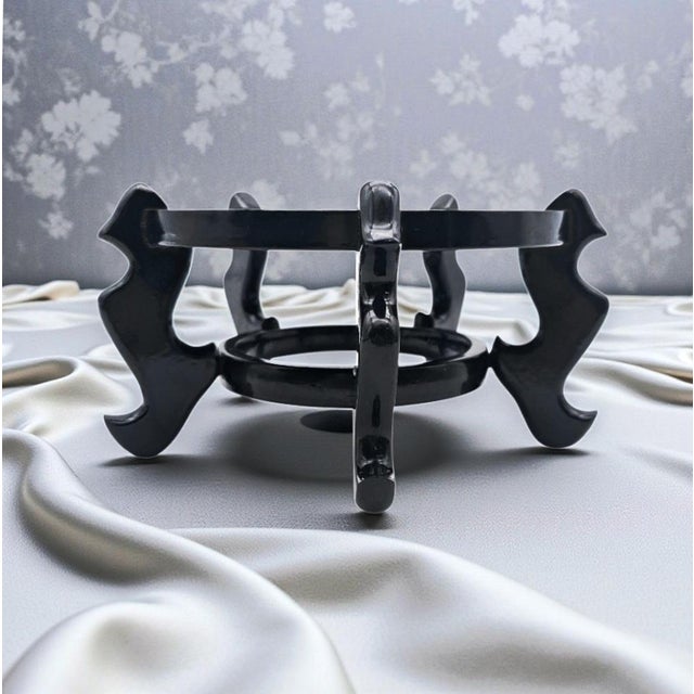 Chinoiserie Asian Dark Lacquer Plant Stand Pedestal Display Table for Vase or Bonsai 4.25" H 8.5" D For Sale - Image 3 of 13