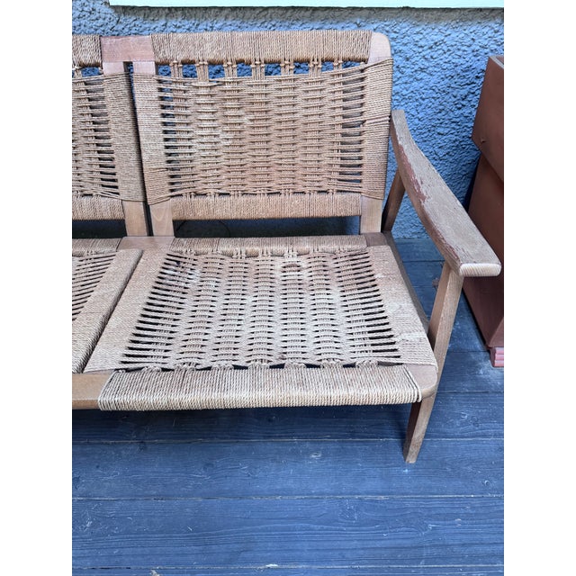 Hans Wegner Style MCM Rope Loveseat For Sale - Image 10 of 14