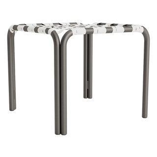 Brown Jordan Kantan Aluminum Stacking Stool/Occasional Table, Suncloth Lace, Mica frame with White fabric For Sale